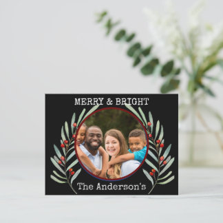 Postale Carte de vœux de Noël Merry & Bright 1 photo Holly
