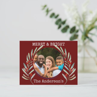 Postale Carte de vœux de Noël Merry & Bright 1 photo Holly