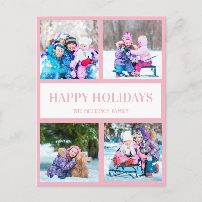 Postale Carte de vœux de Noël multiphoto rose et blanc (Devant)