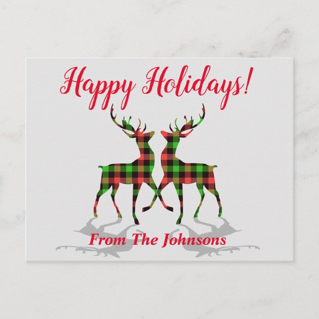 Postale Carte de vœux de Noël Plaid Deer Joyeuses Fêtes (Devant)