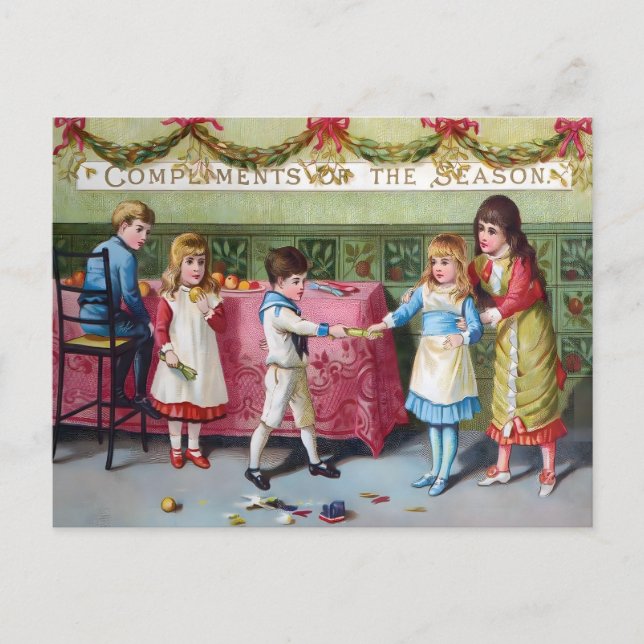 Postale Carte de vœux de Noël pour enfants victoriens (Devant)