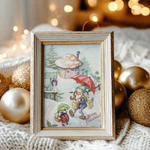 Postale Carte de vœux de Noël rétro vintage gnome et cocci