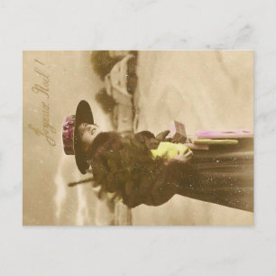 Postale Carte de vœux de Noël vintage Lady   Fêtes classiq