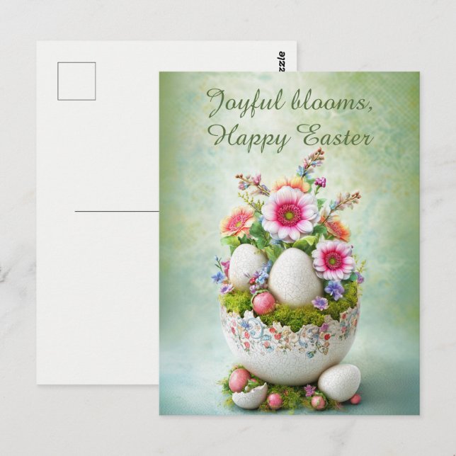 Postale Carte de vœux de Pâques Florale Printemps Élégante (Devant / Derrière)