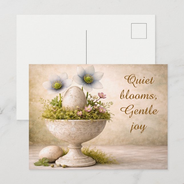 Postale Carte de vœux de Pâques minimale florale de printe (Devant / Derrière)