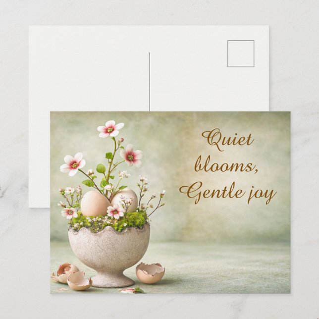 Postale Carte de vœux de Pâques minimale florale de printe (Devant / Derrière)