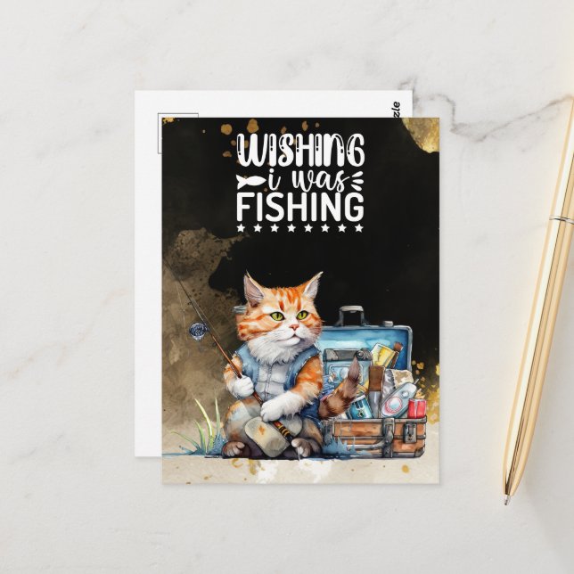 Postale Carte de voeux de pêche aquarelle (Devant/Arrière en situation)