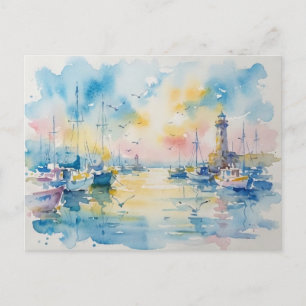 Postale Carte de vœux de port à l'aquarelle