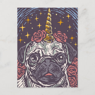 Postale Carte de vœux de pug licorne d'anniversaire