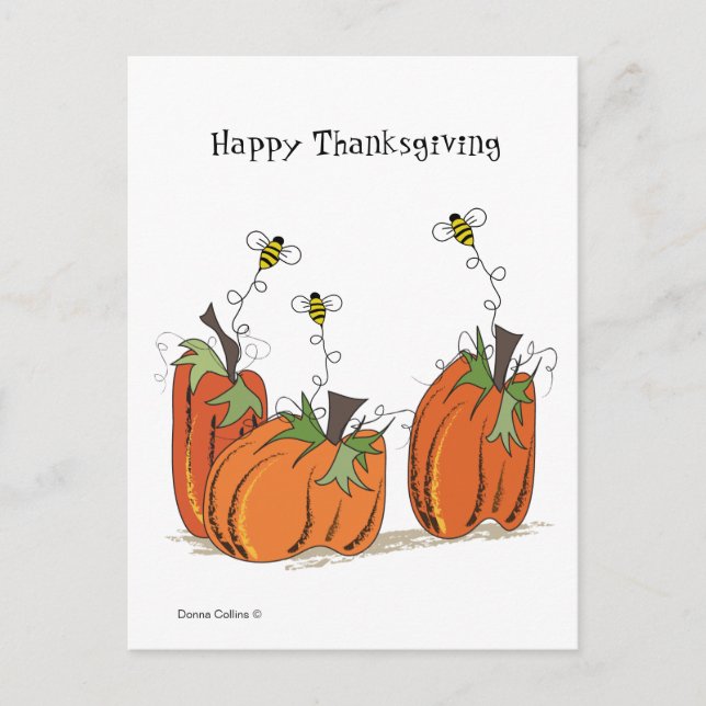 Postale Carte de vœux de Thanksgiving avec trois abeilles  (Devant)