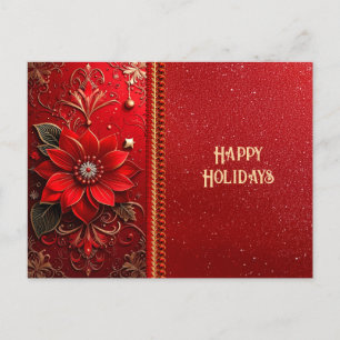 Postale Carte de vœux de vacances Fleur Rouge