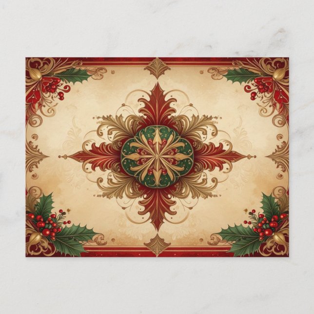 Postale Carte de vœux décorative rouge pour les fêtes (Devant)