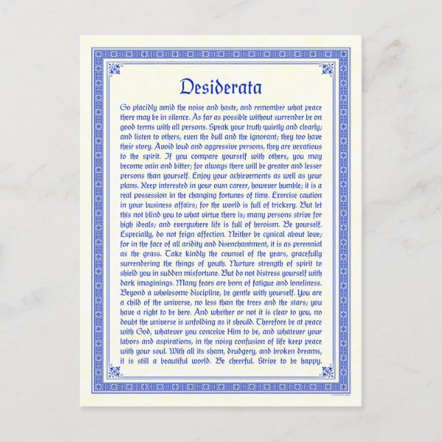 Postale Carte de vœux Desiderata (Devant)