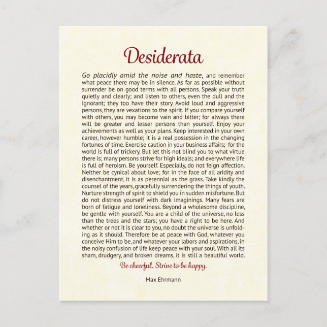 Postale Carte de vœux Desiderata | Desiderata Mini Art (Devant)