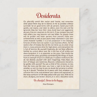 Postale Carte de vœux Desiderata | Mini art Desiderata