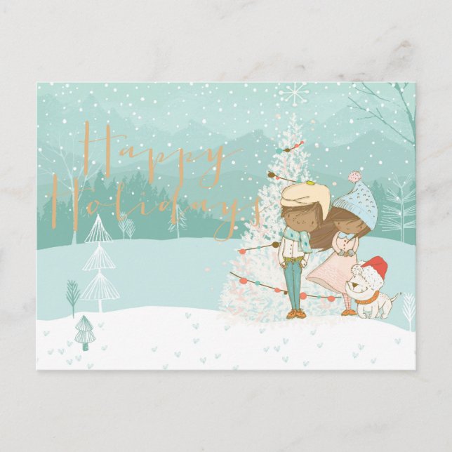 Postale Carte de voeux d'hiver pour enfants noirs illustré (Devant)