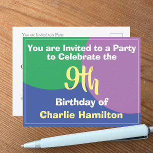 Postale Carte de vœux d'invitation pour un 9e anniversaire