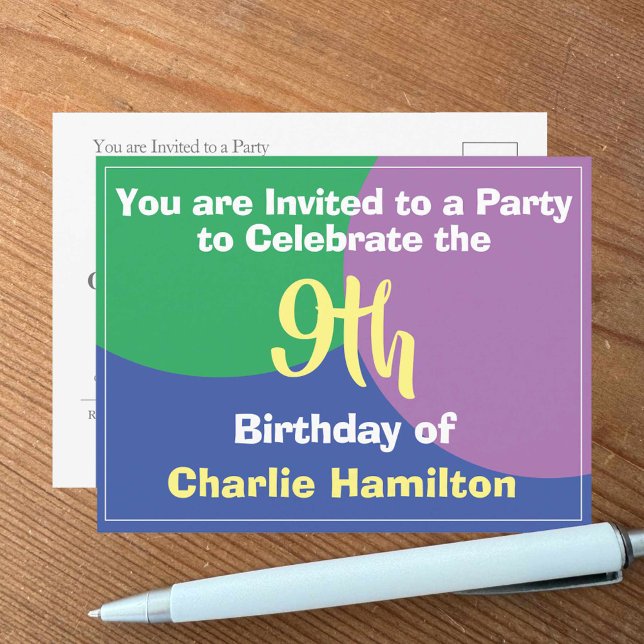 Postale Carte de vœux d'invitation pour un 9e anniversaire (Créateur téléchargé)