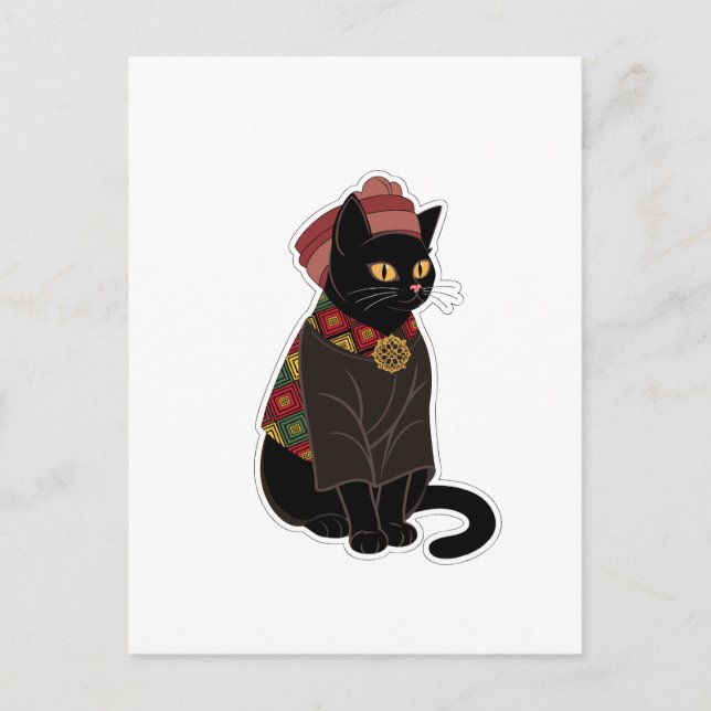Postale Carte de vœux du chat noir chef tribal (Devant)