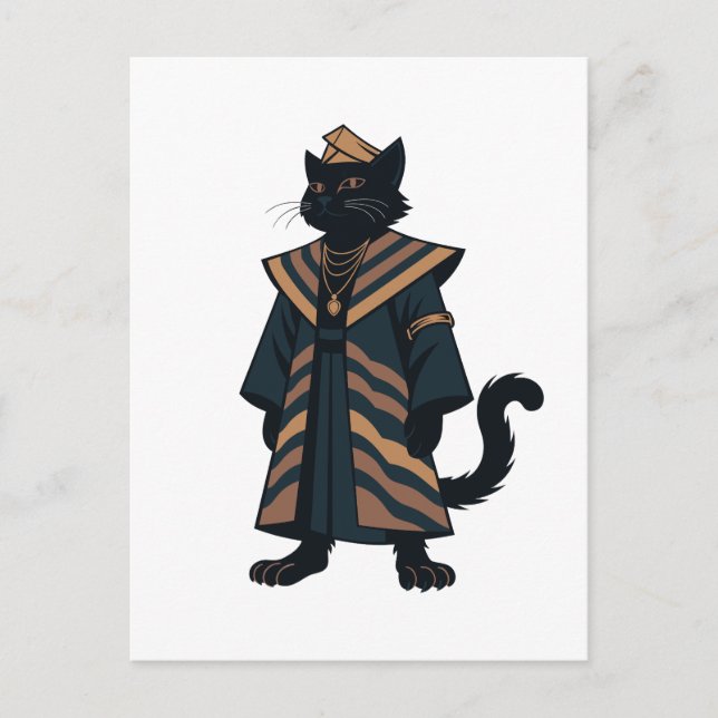 Postale Carte de vœux du chat noir Pharaoh (Devant)