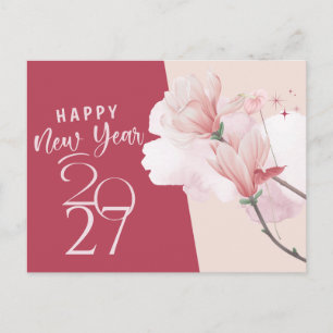 Postale Carte de vœux élégante rose florale Bonne année 20