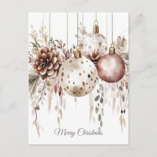 Postale Carte de vœux festive avec boules de Noël (Devant)