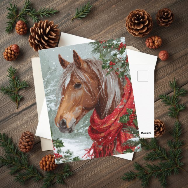 Postale Carte de vœux festive de Noël avec cheval (Créateur téléchargé)