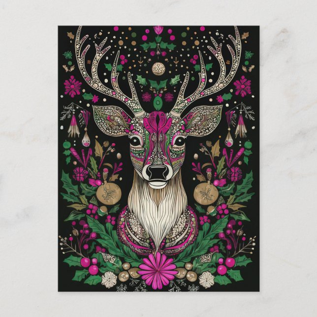 Postale Carte de vœux festive de Noël avec renne (Devant)
