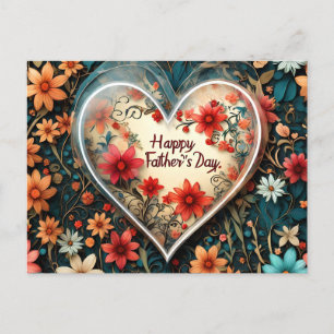 Postale Carte de voeux fête des pères au coeur floral.