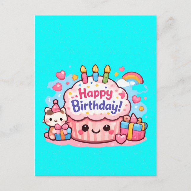 Postale Carte de vœux florale avec animaux mignons « Vous  (Devant)