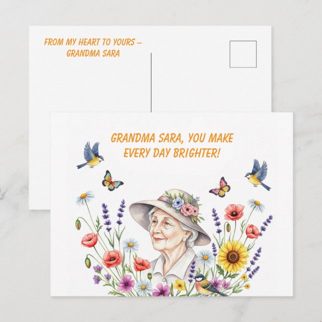 Postale Carte de voeux florale de grand-mère (Devant / Derrière)