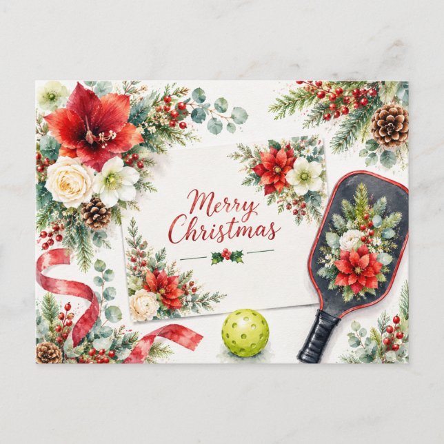 Postale Carte de vœux florale de Noël Pickleball |  (Devant)