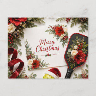 Postale Carte de vœux florale de Noël Pickleball