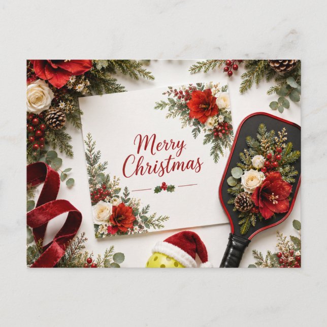 Postale Carte de vœux florale de Noël Pickleball |  (Devant)