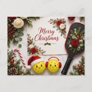 Postale Carte de vœux florale de Noël Pickleball