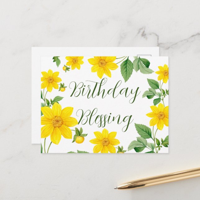 Postale Carte de vœux florale pour anniversaire (Devant/Arrière en situation)
