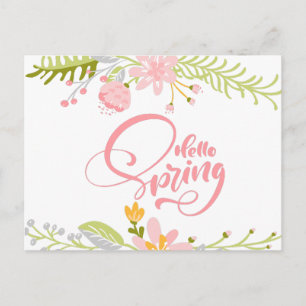 Postale Carte de vœux florale rose Bonjour Printemps
