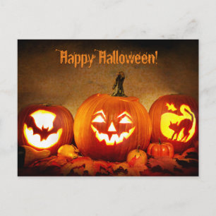 Postale Carte de vœux Halloween avec citrouilles