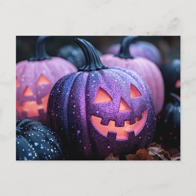 Postale Carte de voeux Halloween Parties scintillant noire (Devant)