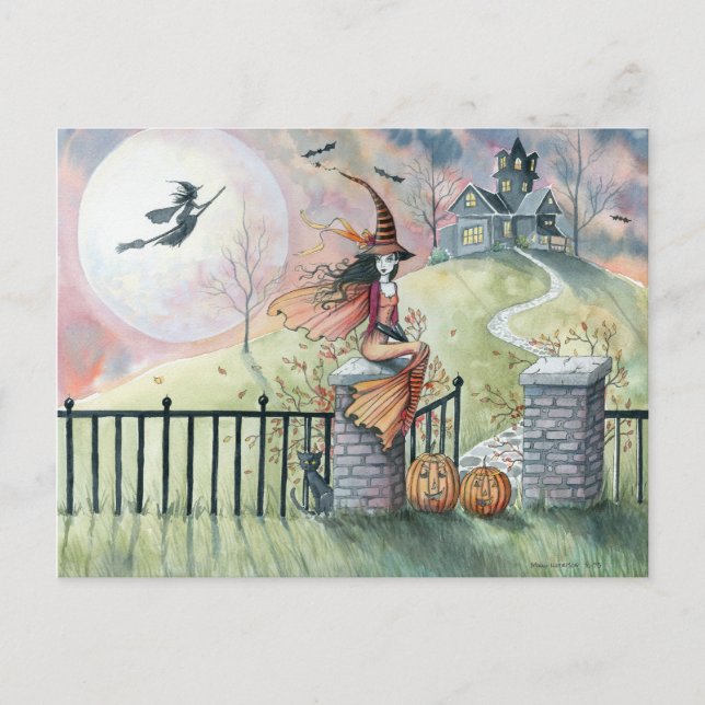 Postale Carte de vœux Halloween Sorcière Chat des friandis (Devant)