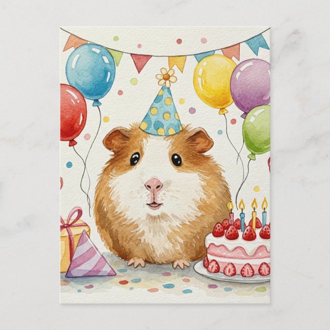 Postale Carte de vœux Joyeux Anniversaire de Cochon d'Inde (Devant)