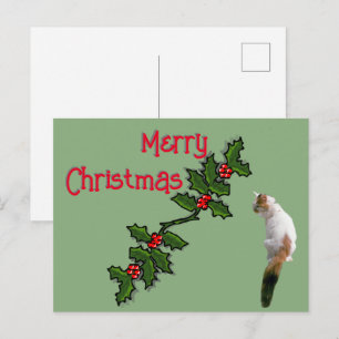 Postale Carte de vœux - Joyeux Noël Houx et Chat Calico