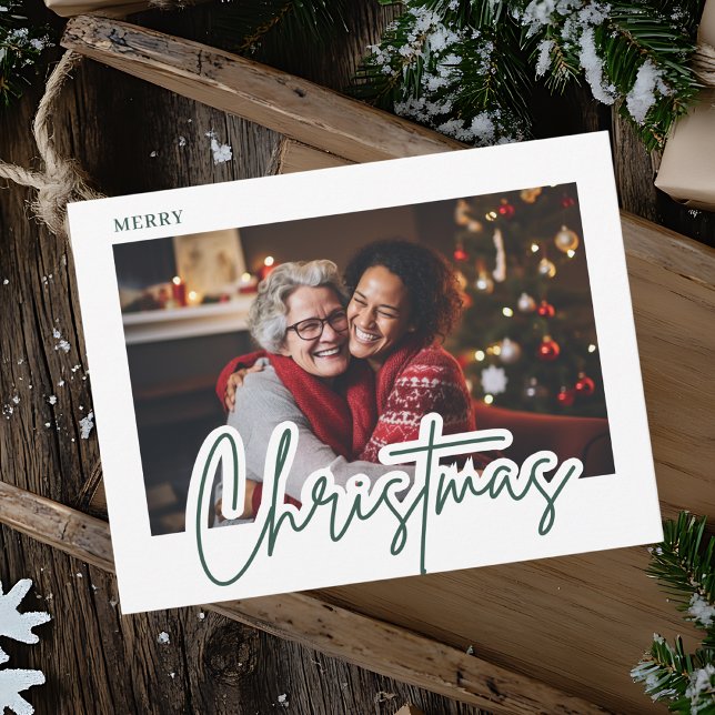 Postale Carte de vœux Moderne Vert Script Joyeux Noël Phot (Créateur téléchargé)