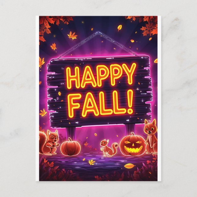 Postale Carte de voeux Neon Automne 5x7 - Joyeuses feuille (Devant)