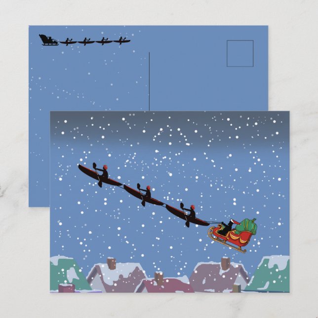Postale Carte de voeux pliée Kayaks Pulling Sleigh (Devant / Derrière)