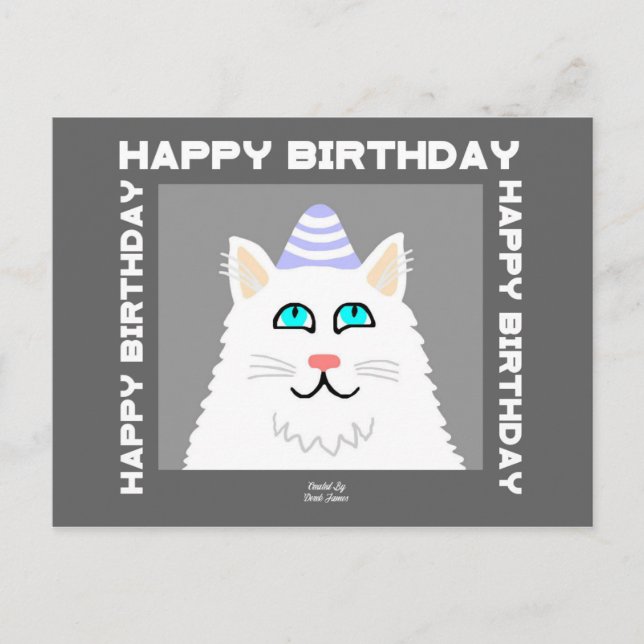 Postale Carte de vœux pour chat blanc duveteux d'anniversa (Devant)