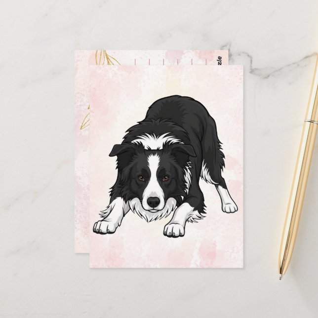 Postale Carte de vœux pour chien Border Collie (Devant/Arrière en situation)