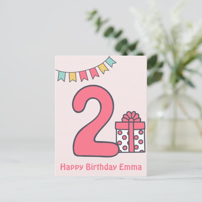 Postale Carte de vœux pour le 2ème anniversaire de jolis e (Debout devant)