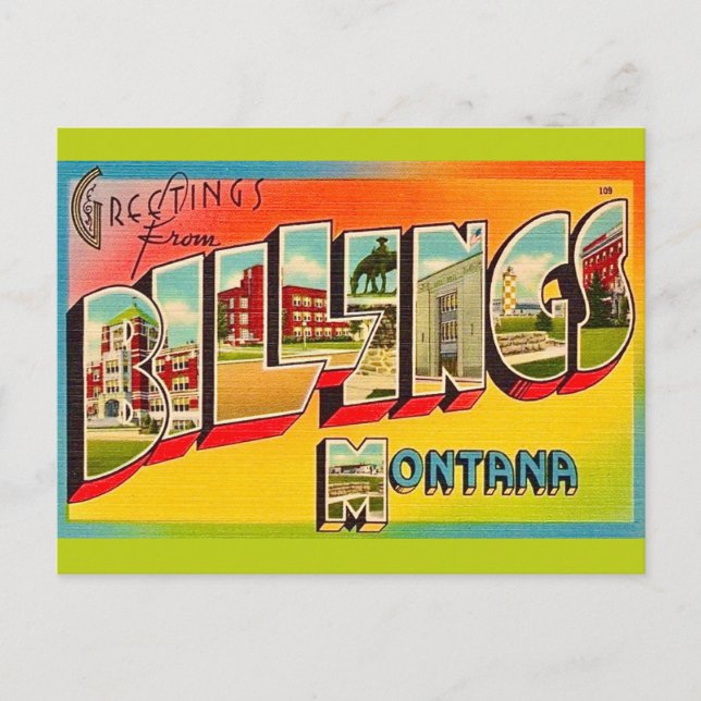 Postale Carte de vœux rétro Billings MT (Devant)