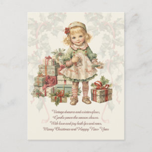 Postale Carte de voeux Retro Vintage Christmas Girl Cadeau